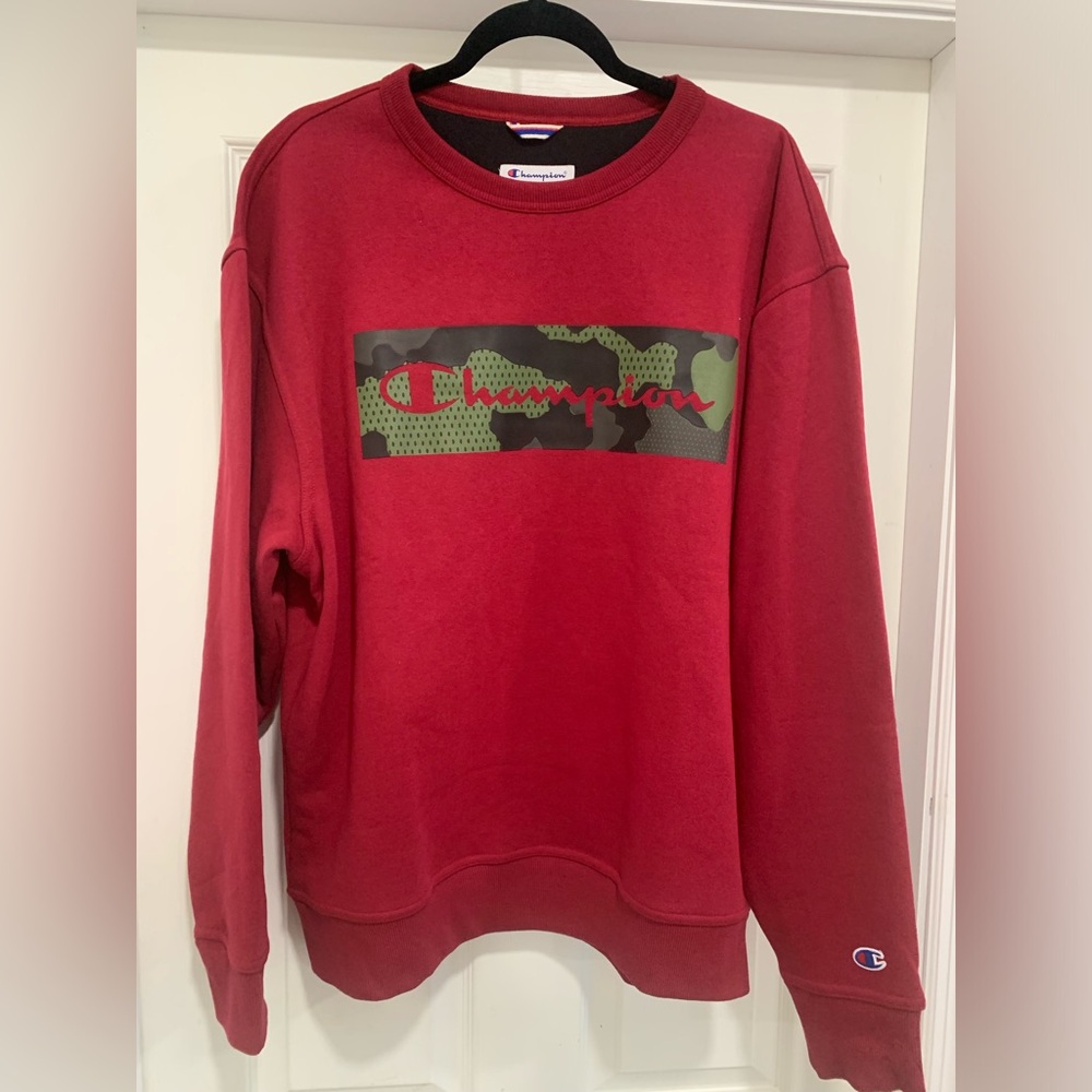 Champion Mens Large Sweatshirt Maroon Camo